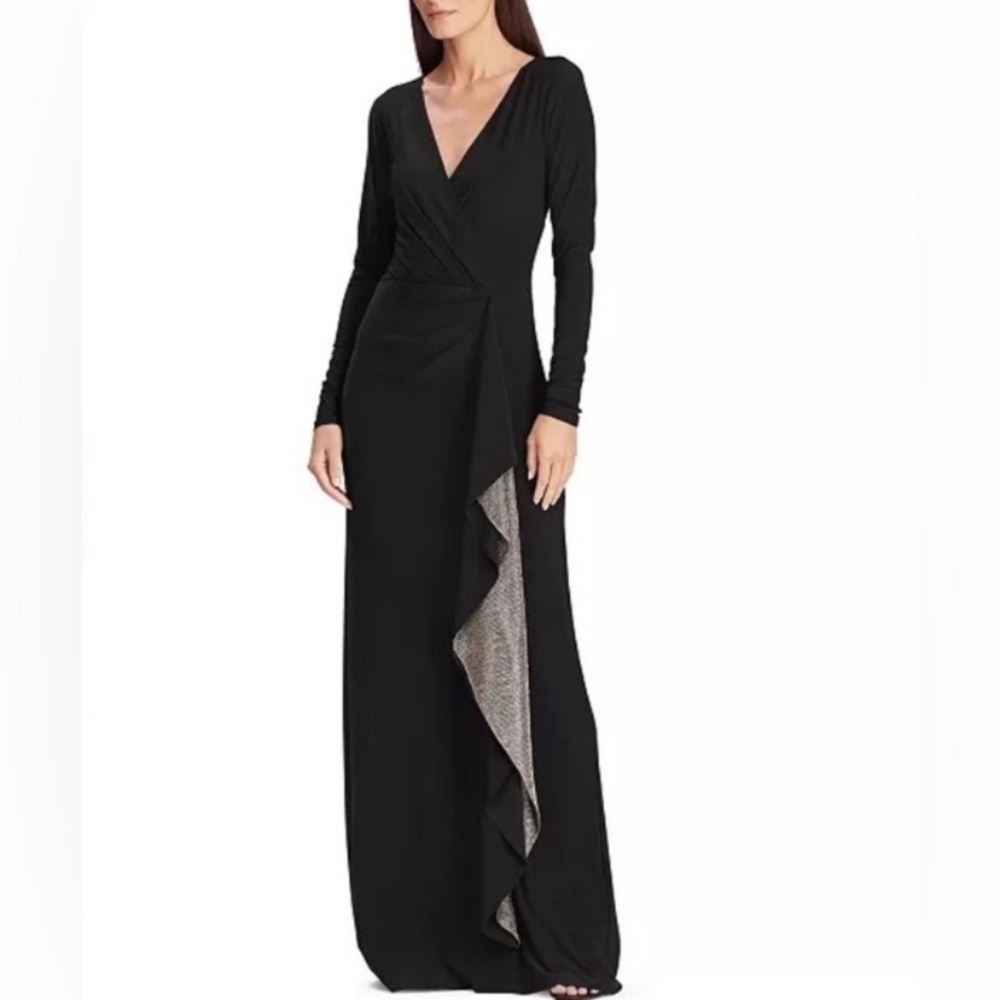 LAUREN RALPH LAUREN Metallic Ruffle Jersey Gown